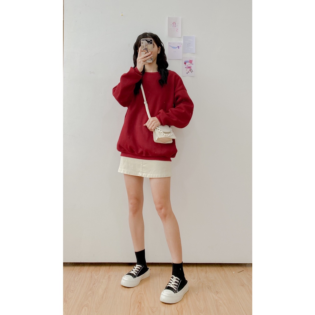 [HÀNG CÓ SẴN] Áo nỉ oversize May Boutique áo nỉ dài tay trơn màu Đỏ ABS21H_110.001_RD_F | BigBuy360 - bigbuy360.vn