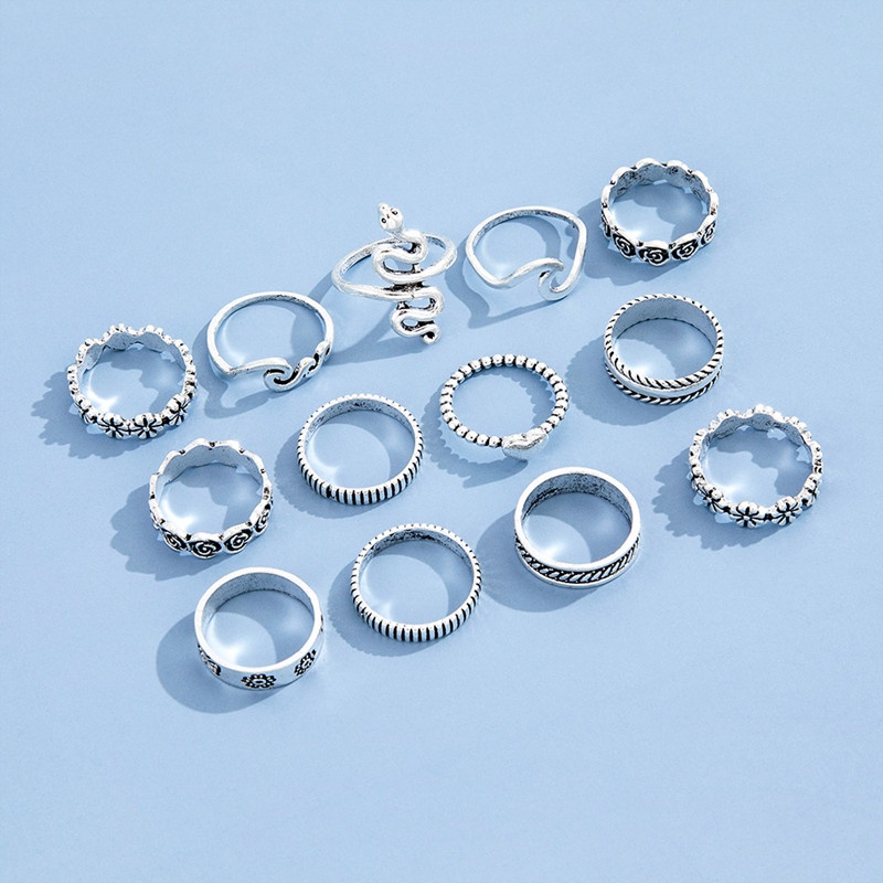 Bộ 13 Nhẫn Bạc Hình Hoa Và Rắn Cho Nữ