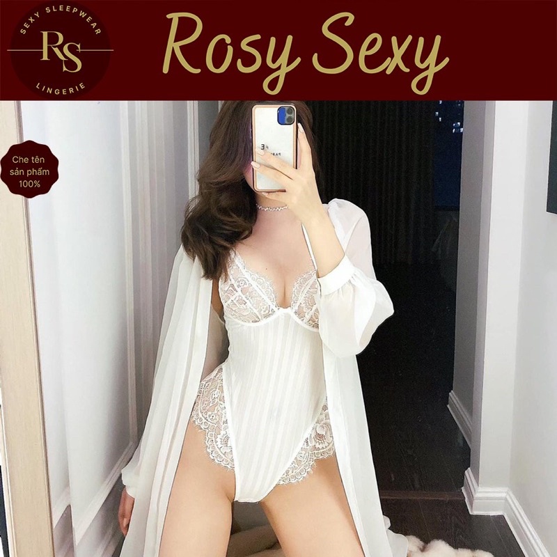 Bộ bodysuit ren mỏng hoạ tiết kẻ sọc sexy LG04