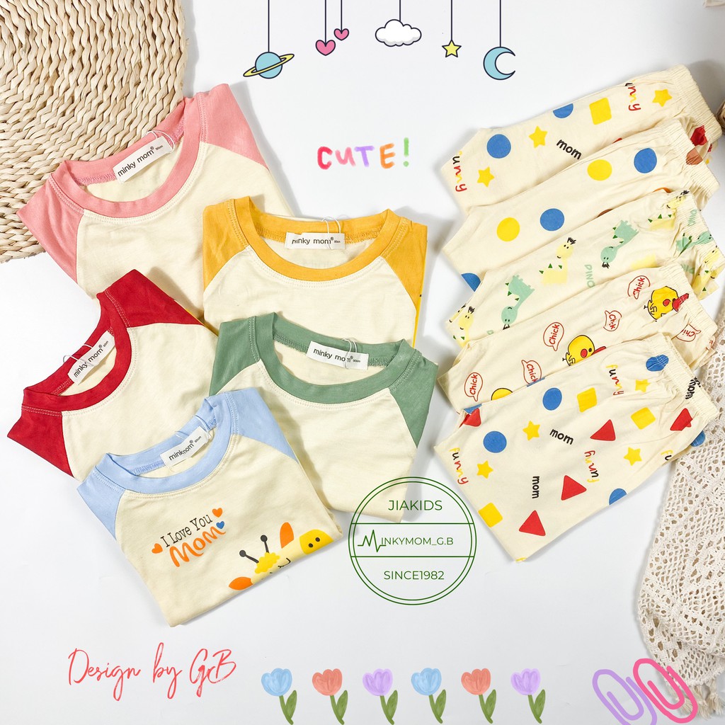 Bộ Dài Tay THUN LẠNH MINKYMOM Giáp Năng In Hình Dễ Thương Cho Bé TD-IN43