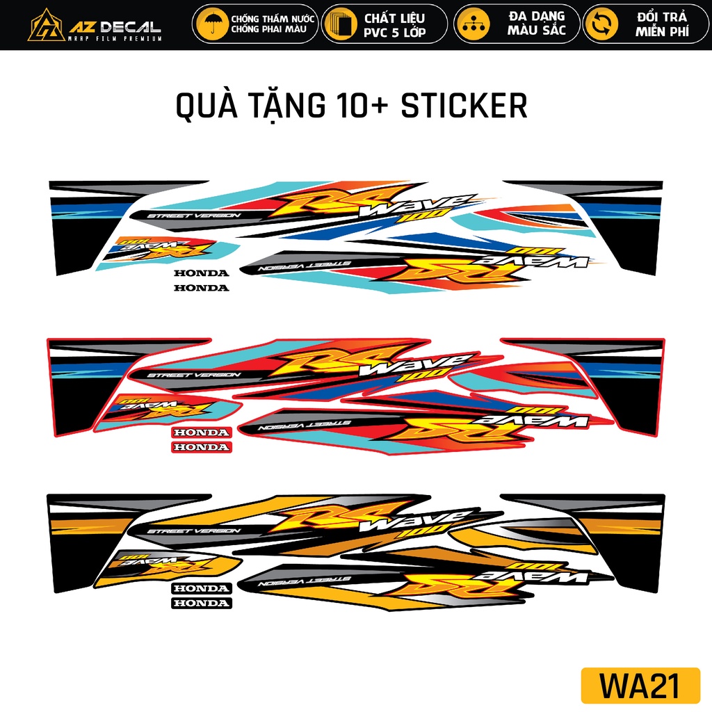 Tem Wave Alpha 2006 - 2021 Mẫu Chữ RS100 | WA21 | Tem Rời Dễ Dán, Decal PVC Chống Nước Cho Wave A 110, 100