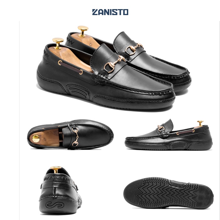 Giày Lười Công Sở Nam Cao Cấp Zanisto CS595 Bằng Da Bò Thật Đế Cao Su Nguyên Khối Màu Đen Trẻ Trung