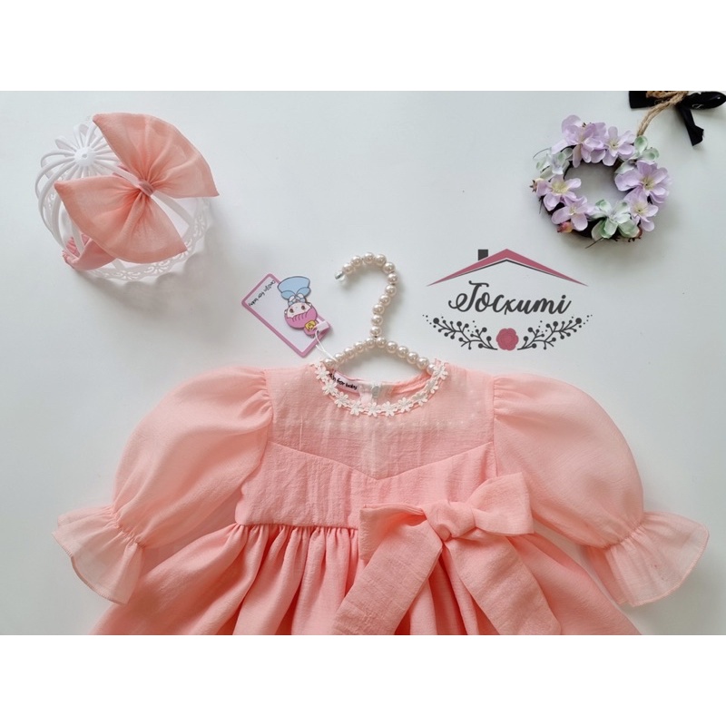 Váy công chúa nơ hồng cam cực ngọt ngào cho bé - Tocxumi
