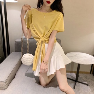 ♥️(Có ảnh thật, sẵn áo đen) Set thun chân váy áo cột nơ♥️