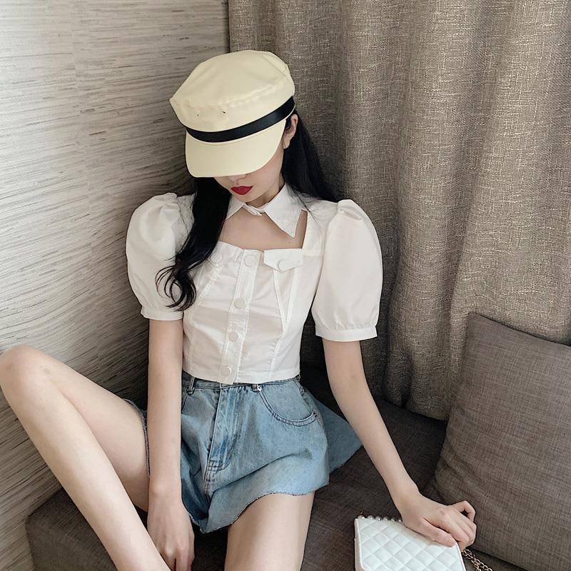 Áo Sơ Mi Lửng Cổ Bẻ Dáng Ôm Phong Cách Hong Kong Thời Trang Mùa Hè Dành Cho Nữ