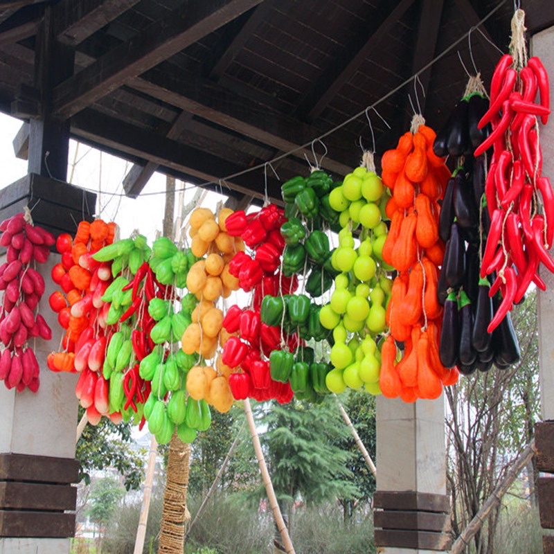 Dây hành tỏi, ớt - dây củ quả, ngô, khoai lang, táo...giả như thật trang trí