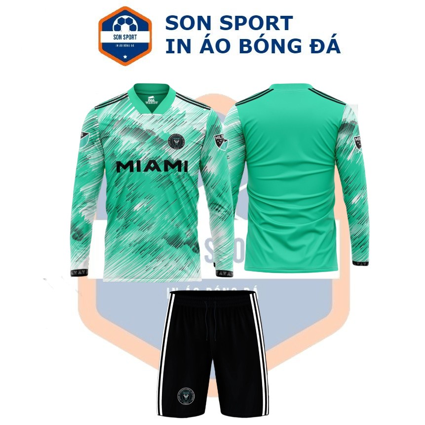 Bộ Quần Áo Bóng Đá Dài Tay FC Inter Miami Hồng & Xanh