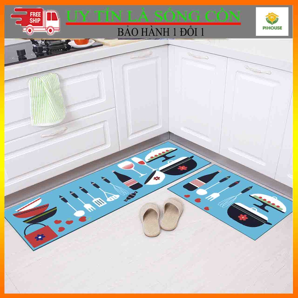 Set thảm bếp, thảm trải sàn 3d chống trơn trượt, hoa văn độc đáo gồm tấm lớn 40x120cm và bé 40x60cm