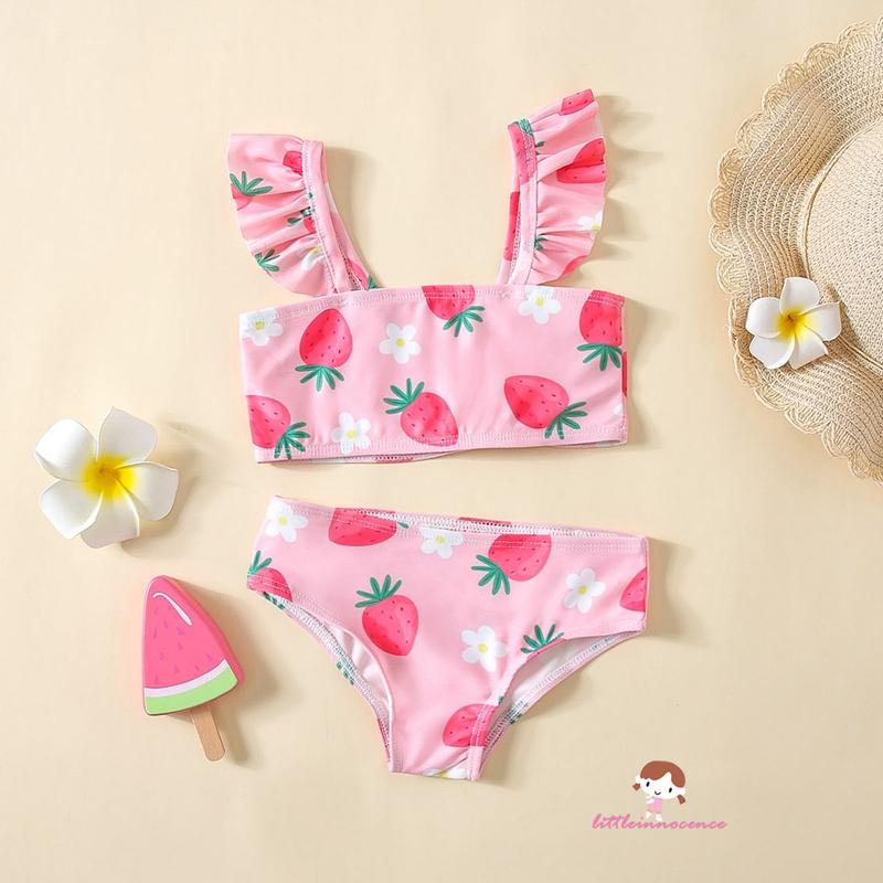 Bộ Đồ Bơi Hai Mảnh Họa Tiết Dâu Dễ Thương Cho Bé Gái