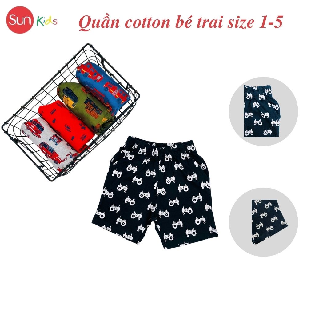 Quần đùi bé trai SUNKIDS1, quần short bé trai chất cotton mềm mát, size 1-5 tuổi nhiều màu