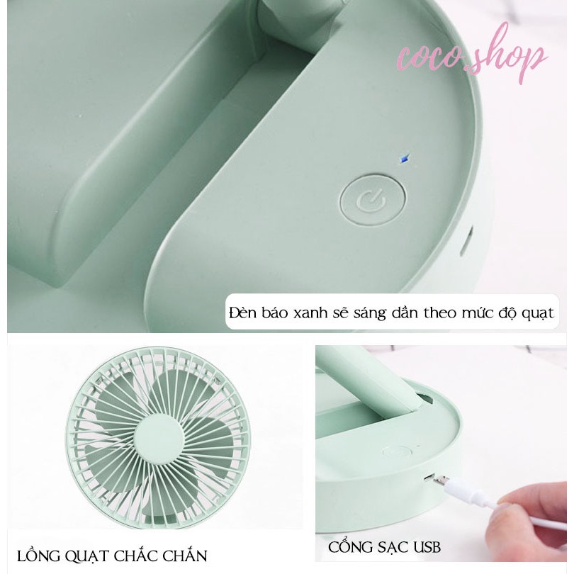 [LOẠI 1] Quạt Mini Để Bàn - Quạt Tích Điện Gấp Gọn Điều Chỉnh Xoay 180 Độ - Pin 1200mAh, 3 Tốc Độ Gió, Cổng Sạc USB