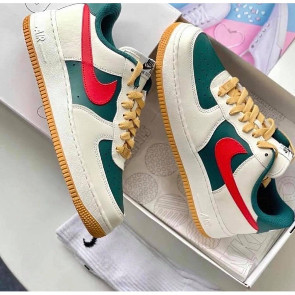 Giày thể thao af1 gc xanh đỏ , Giày air force 1 GC trắng xanh logo đỏ nam nữ cực chất 2022