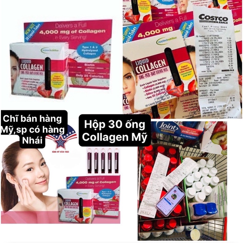 [CHỈ BÁN HÀNG MỸ] COLLAGEN DẠNG NƯỚC LIQUID COLLAGEN HỘP 30 ỐNG[BAO DÙNG]