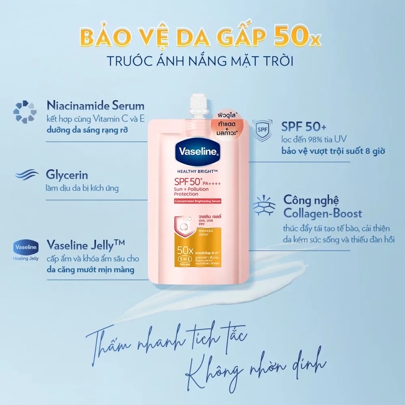 VASELINE 50X - SERUM CHỐNG NẮNG CHO CƠ THỂ &amp; DƯỠNG DA SÁNG KHOẺ 30ML