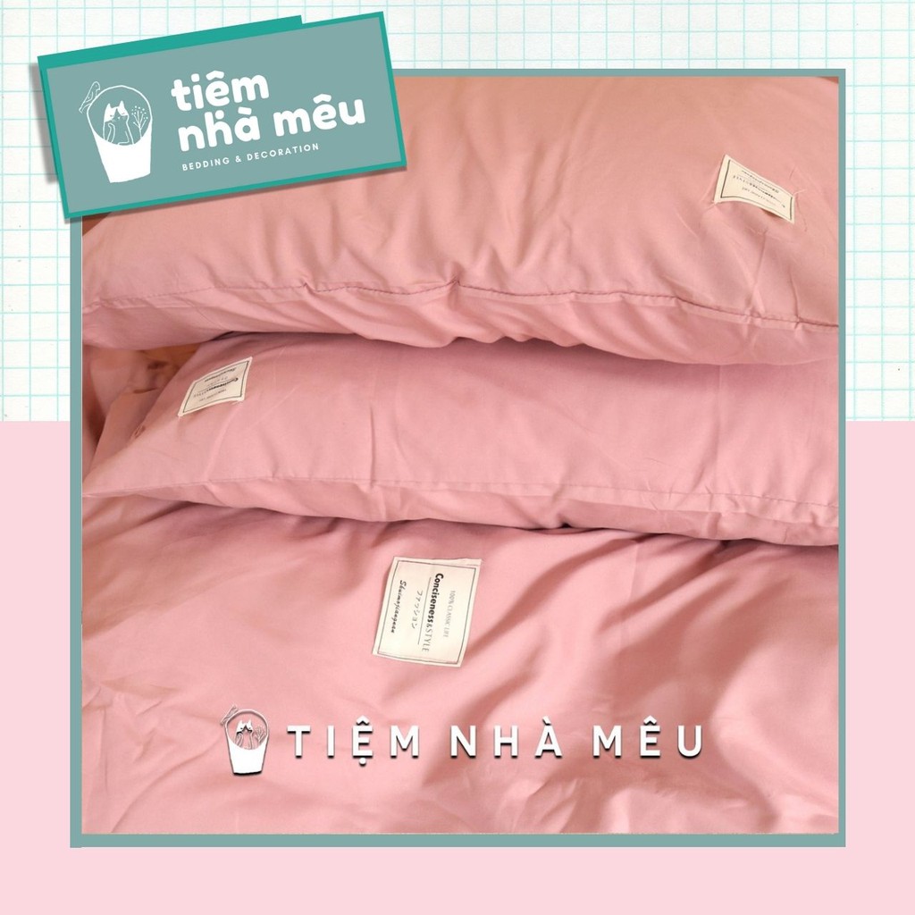 Bộ Chăn Ga Gối Cotton TC Nhập Hàn✨ m6/m8/2m - Tiệm Nhà Mêu✨ 2 Vỏ gối ,drap , vỏ chăn HỒNG PHẤN TRƠN