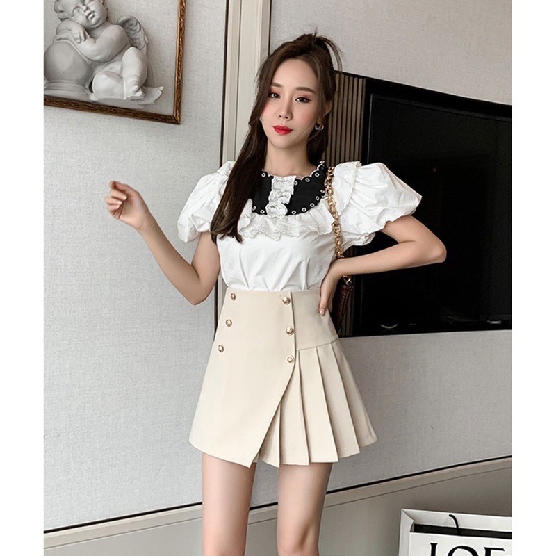 Chân váy chữ A Basic kết hợp xếp ly phối khuy trẻ trung CV902 | BigBuy360 - bigbuy360.vn