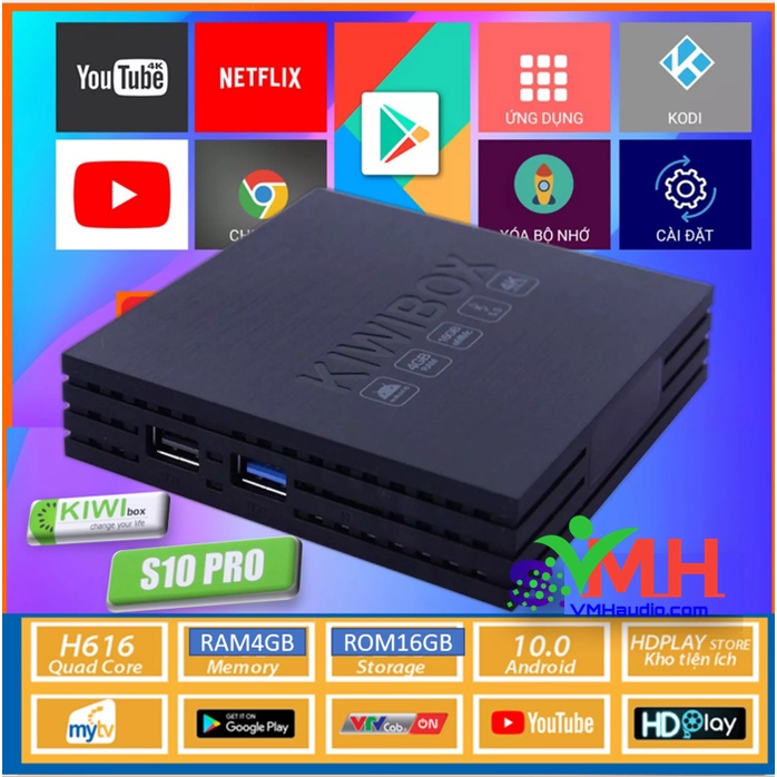 Android Kiwibox S10 Pro - Ram 4G - Điều Khiển giọng nói (chuột voice bay), Tivi box Kiwi S10pro androi 10, Bluetooth