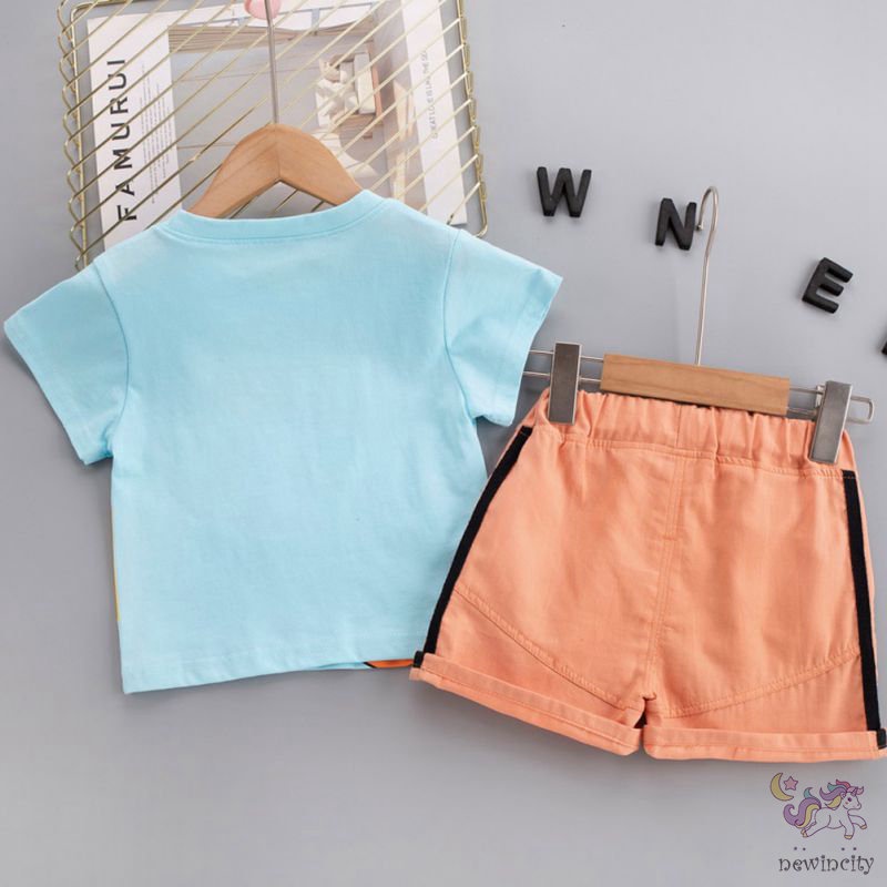 Set Đồ 2 Món Áo Thun Tay Ngắn In Họa Tiết Hoạt Hình + Quần Short Phong Cách Hàn Quốc Cho Bé Trai