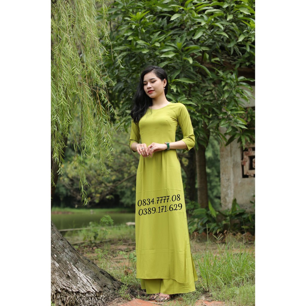 Áo Dài Trơn Lụa Nhật Màu Vàng Cốm