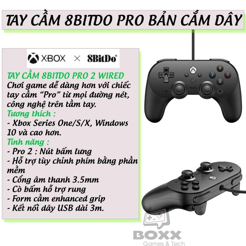 Tay cầm chơi game 8Bitdo Pro 2 có dây cho Windows, Laptop, PC, Xbox, Pro 2 Wired Controller