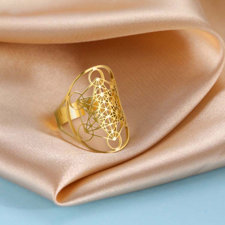 Nhẫn Đeo Tay Bằng Thép Không Gỉ Tông Màu Vàng Vnox Guardian Angel Metatron Cho Nữ