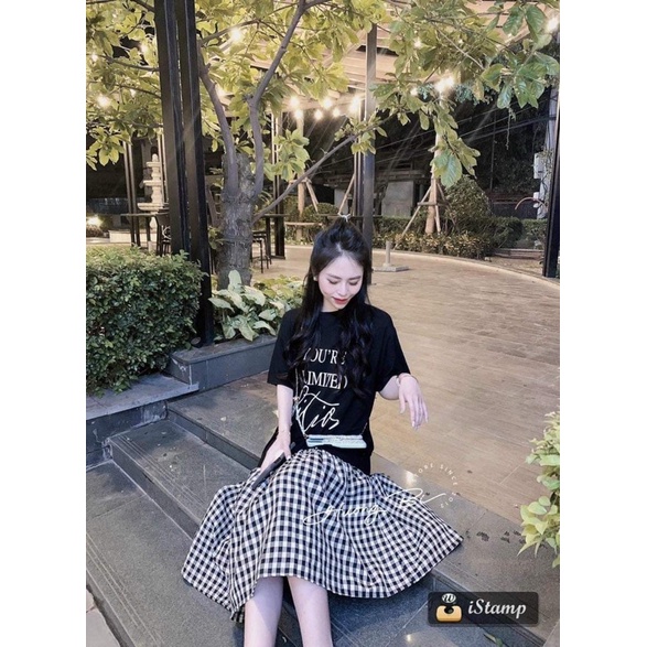 Váy xuông phối kẻ YOU’RE TC12