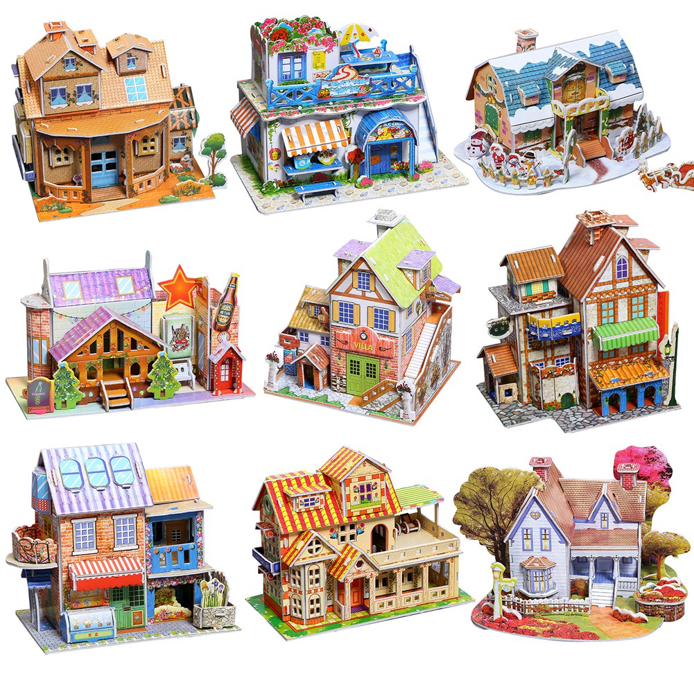 【New】D Paper Board Puzzle Nhà búp bê Xây dựng Lắp ráp Đồ chơi học tập sớm Bé gái Quà tặng bé trai