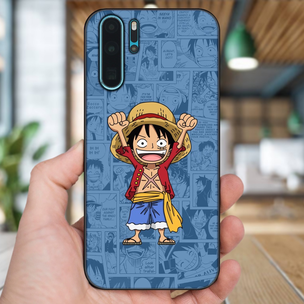 Ốp lưng Huawei P30 Pro viền đen in hình Luffy One Piece