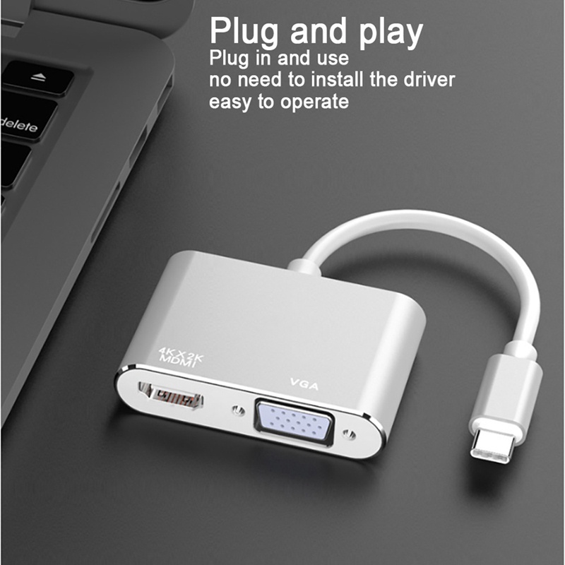 USB C Hub USB3.1 Type C to HDMI VGA Video Converter Adapter Cable for Macbook 2018 iPad Pro Samsung Xiaomi Huawei