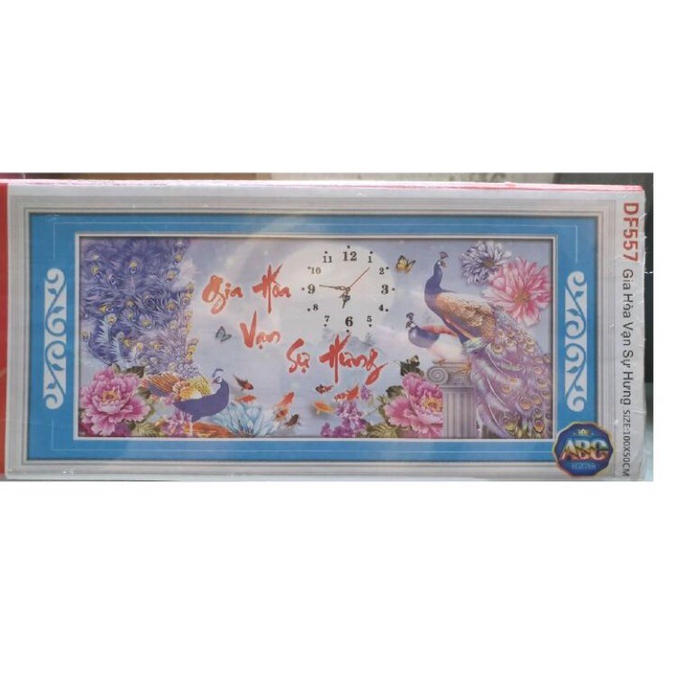 Tranh đính đá Đồng Hồ Gia Hoà Vạn Sự Hưng Df557 (100x50) chưa đính