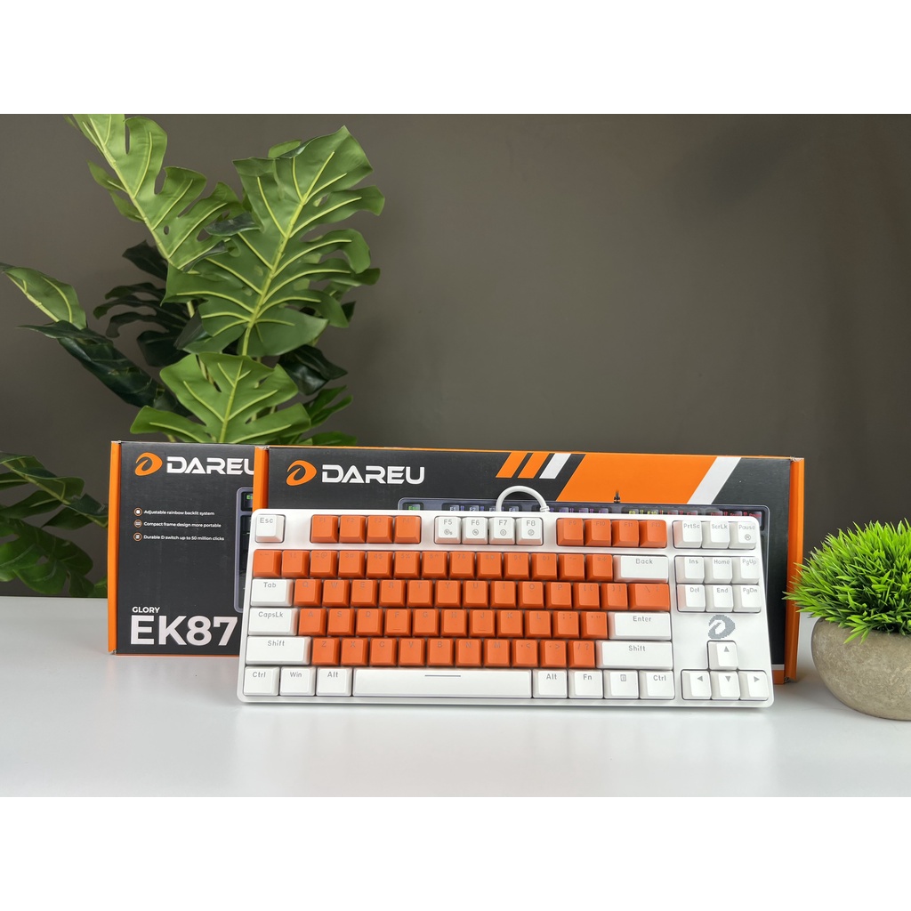 Bàn phím cơ giá rẻ mini màu hồng màu đen màu trắng mix màu đèn led đổi màu có dây chơi game 87 phím Dareu Ek 87.
