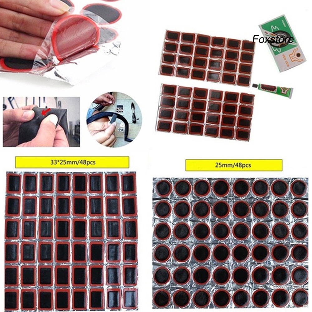 Bộ 48 Miếng Vá Lốp Xe Hình Vuông/Tròn Bằng Cao Su