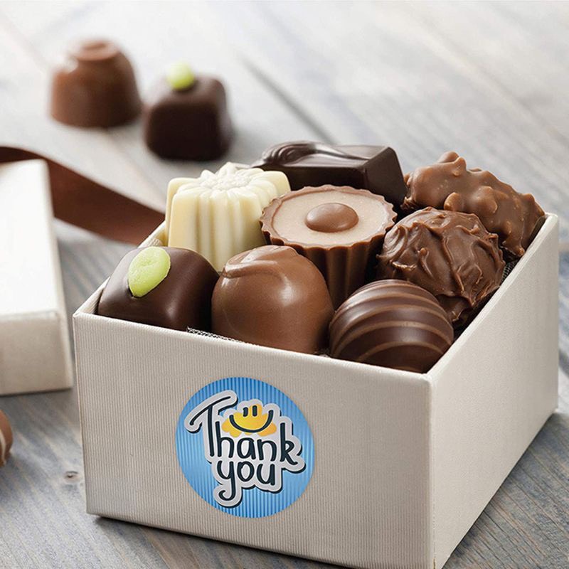 Cuộn 500 miếng dán chữ THANK YOU màu xanh mặt cười gói hàng, gói quà, gói bánh, trang trí tiện dụng