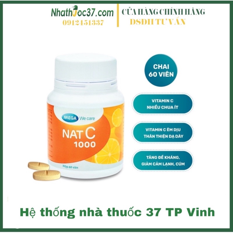 Nat C 1000 - NatC 1000 bổ sung vitamin C liều cao tăng đề kháng, da trắng sáng, tăng tổng hợp collagen