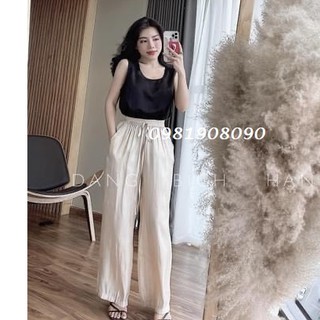 quần ống rộng nữ - quần ống suông nữ cạp chun chất đũi lụa 3 màu sang chảnh