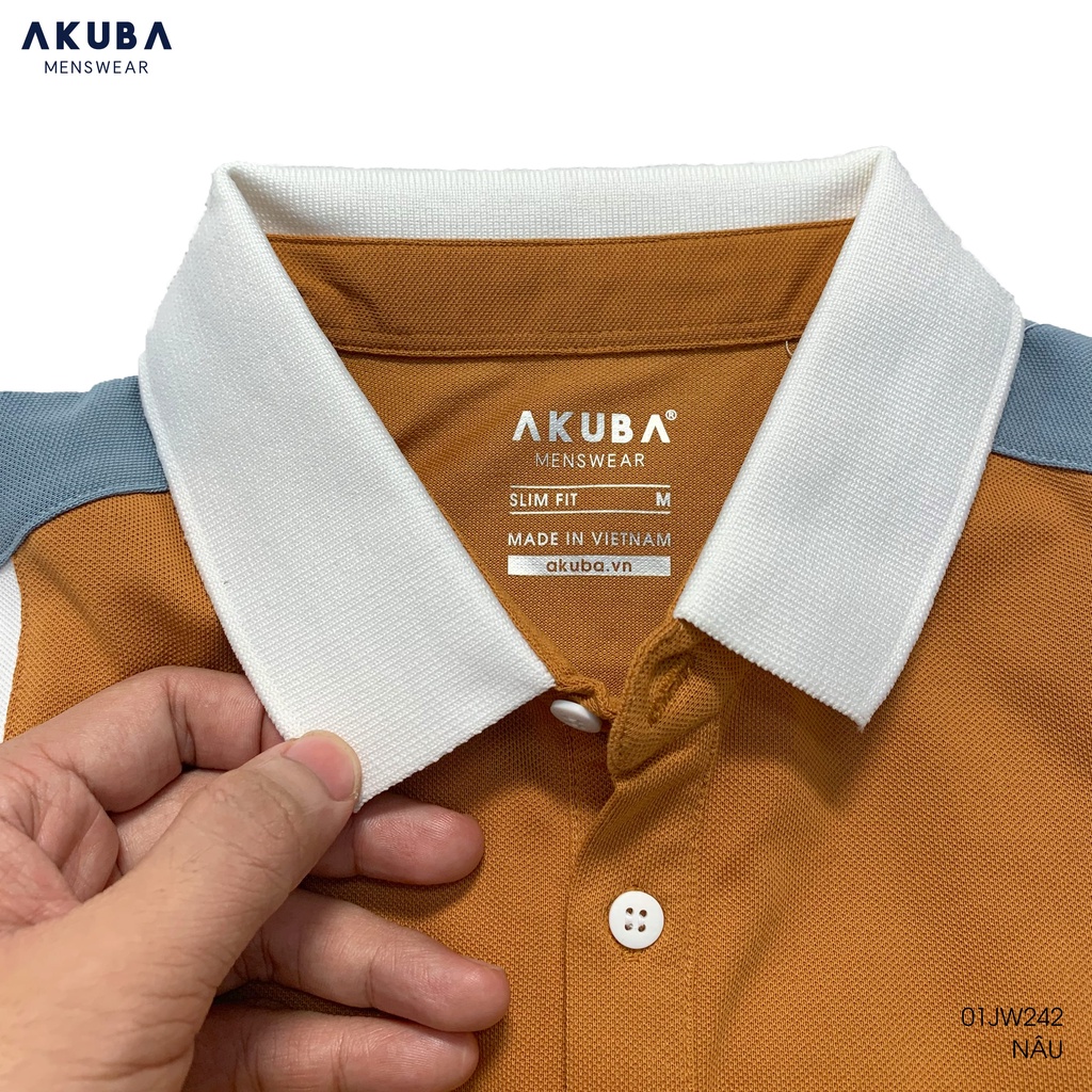 Áo thun polo nam AKUBA  form slimfit, chất liệu cotton, áo mịn, co giãn nhẹ, hạn chế xù lông, bền màu 01JW242