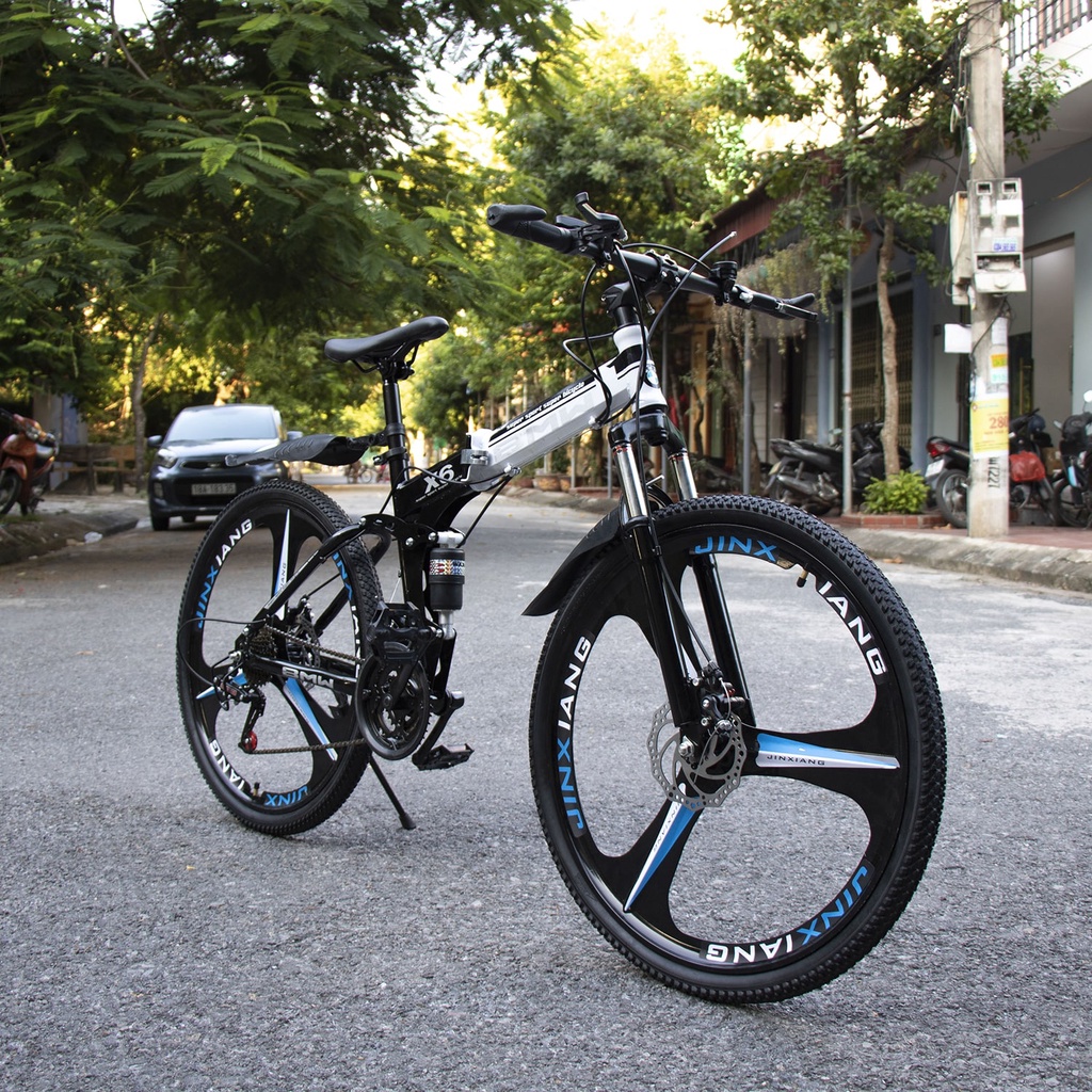 Xe đạp thể thao BMW X6 gấp gọn, xe đạp địa hình phanh đĩa cơ học 7 cấp độ và giảm sóc thủy lực - Bảo hành 2 năm
