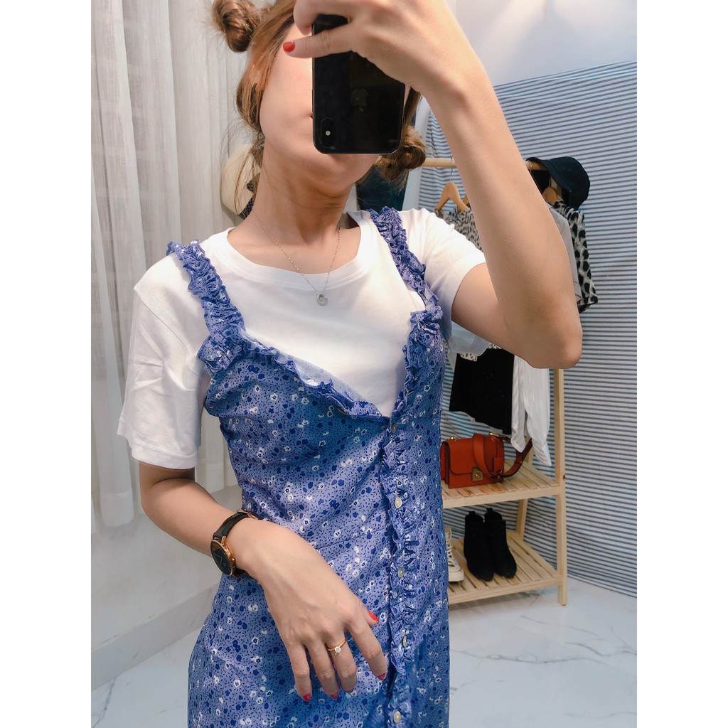 Váy Đầm 2 dây dáng Suông in hoạ tiết Hoa Oải Hương Xinh Xắn thời trang Nữ, vải mềm mịn mát