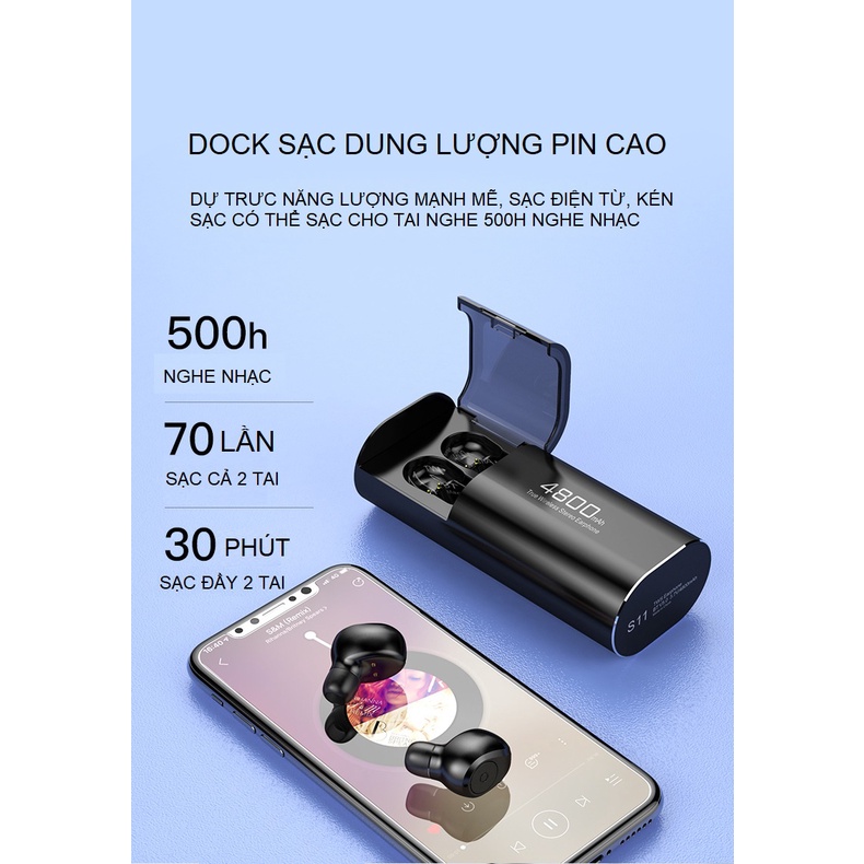 Tai Nghe Không Dây Bluetooth F9-S11 Pro Nút Bấm  - Tích Hợp Sạc Dự Phòng 4800mah - Kháng Nước - Chống Ồn Đỉnh Cao
