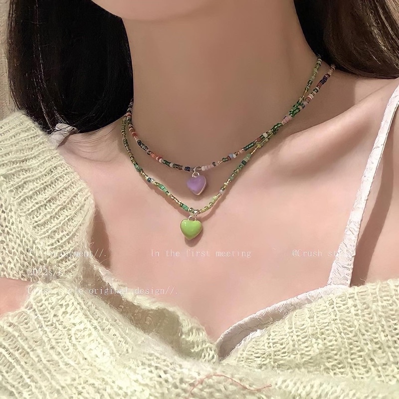 Vòng cổ hạt cườm charm tim