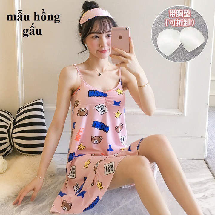 Váy ngủ hai dây đầm ngủ thun mềm mịn có đệm ngực đuôi xếp li ( tặng kèm bịt mắt ) | BigBuy360 - bigbuy360.vn