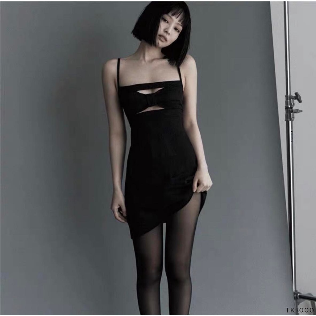 [HÀNG THIẾT KẾ CAO CẤP] Đầm Body Hai Dây Cut Out Ngực Tôn Dáng Đi Tiệc Sang Trọng Màu Đen Form Ngắn