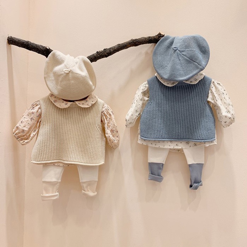 Áo len không tay cổ tròn phong cách Hàn Quốc cho bé trai bé gái E7pA