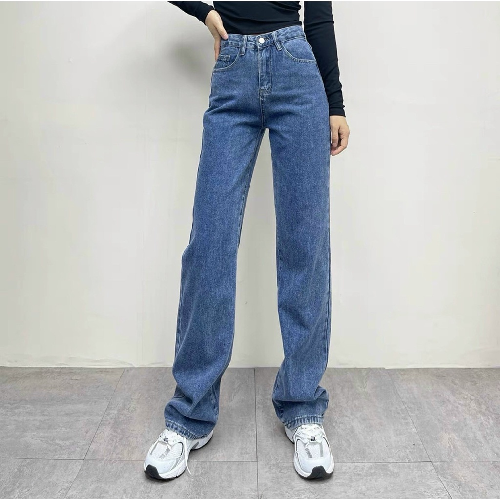 Quần jean baggy nữ ống rộng lưng cao kiểu quần baggy bò suông rộng hàng VNXK bigsize MS105 2KJean