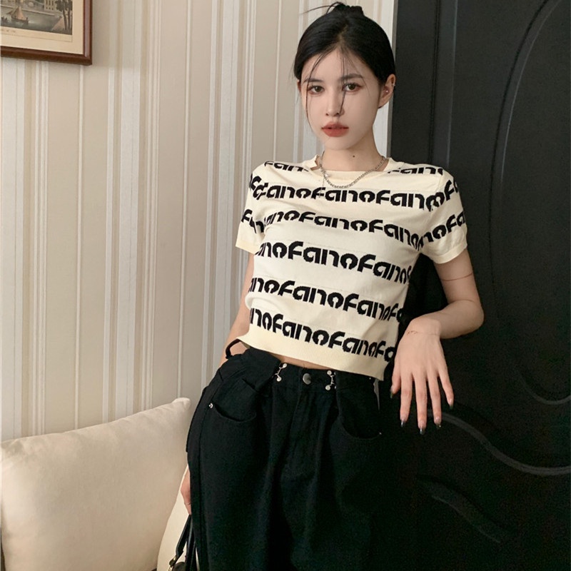 Áo Thun Lửng Ngắn Tay In Chữ Thời Trang Cho Nữ