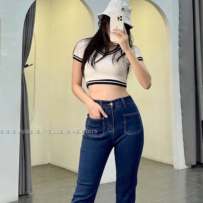 CROP CỔ V VIỀN ĐEN-AC068