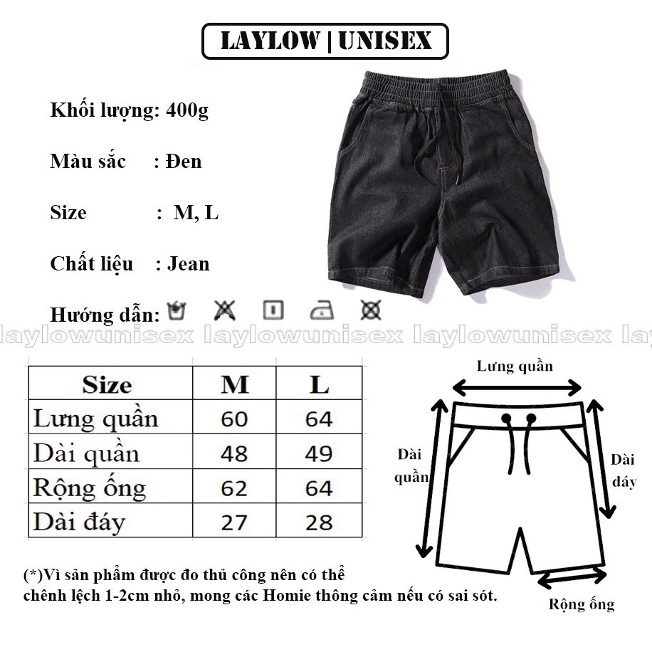 Quần Đùi Jean Nam Nữ Lưng Thun Short Denim Pant Thời Trang Đường Phố Cao Cấp LAYLOW Unisex