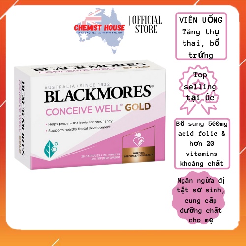 [Hàng Chuẩn ÚC] Blackmores Conceive Well Gold - Viên uống tăng khả năng thụ thai 56 viên