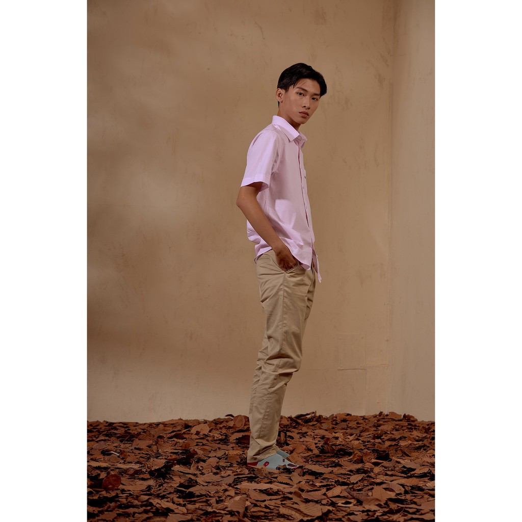 Áo Sơ Mi Tay Ngắn Hồng Pastel Dành Cho Nam Họa Tiết Trơn - Short Sleeved Shirt PERHAPS