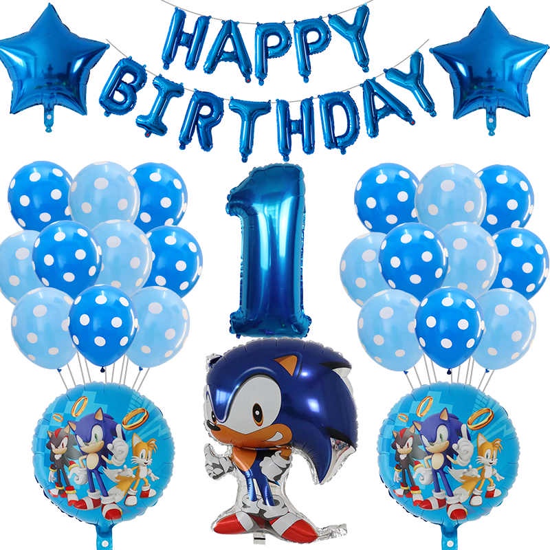 Set 39 Bong Bóng 30 Inch Hình Nhím sonic Trang Trí Tiệc Sinh Nhật Cho Bé